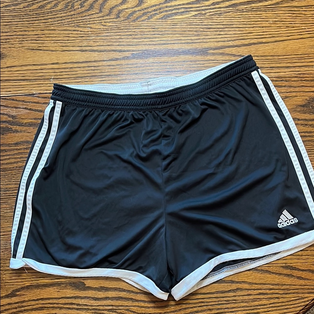 Adidas Black and White Athletic Shorts with Elastic Waistband
